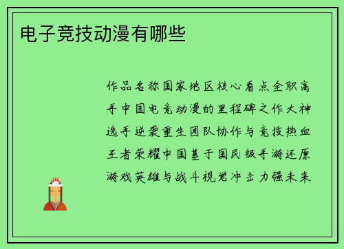 电子竞技动漫有哪些